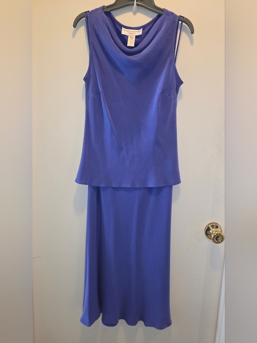 Jones New York Periwinkle Silk Sleeveless Cowl Neck Maxi Skirt Set